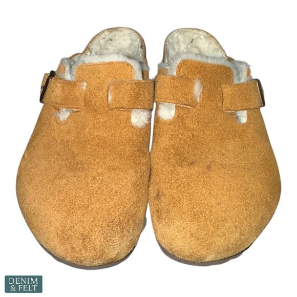 Birkenstock Boston Shearling Camel Suede Fuzzy Cozy Slip On Clogs Womens 7 - Picture 5 of 16
